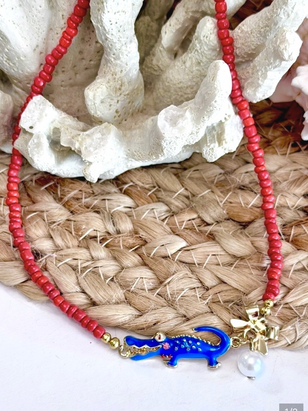 Orange & Blue Gators Charm Beaded Necklace